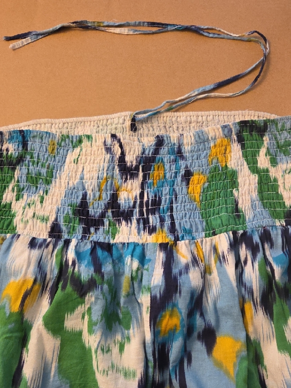 Plus Sz Smocked Waist Multicolor Maxi Skirt Or Dress - Blue Green Yellow & White - Picture 6 of 14